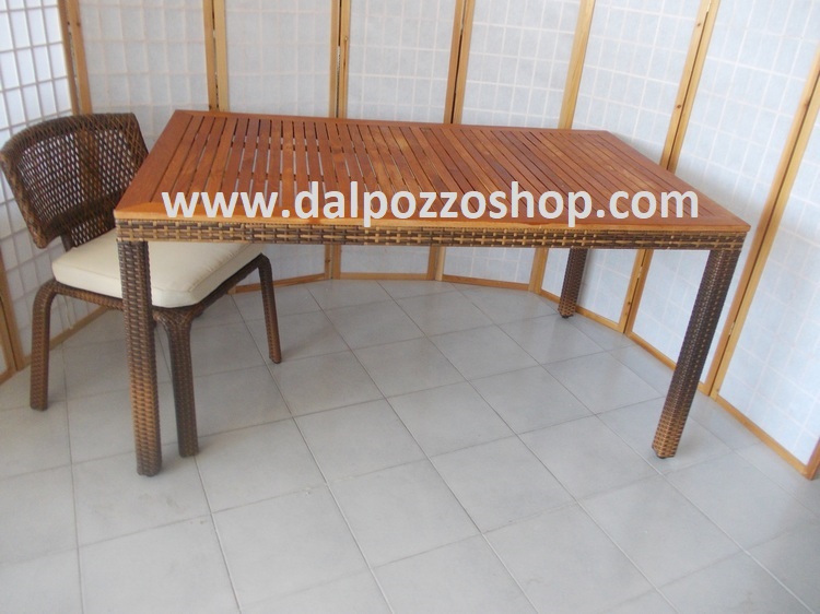 SC-1078/TK TAVOLO RATTAN SINTETICO PIANA IN TEAK 150X90 H